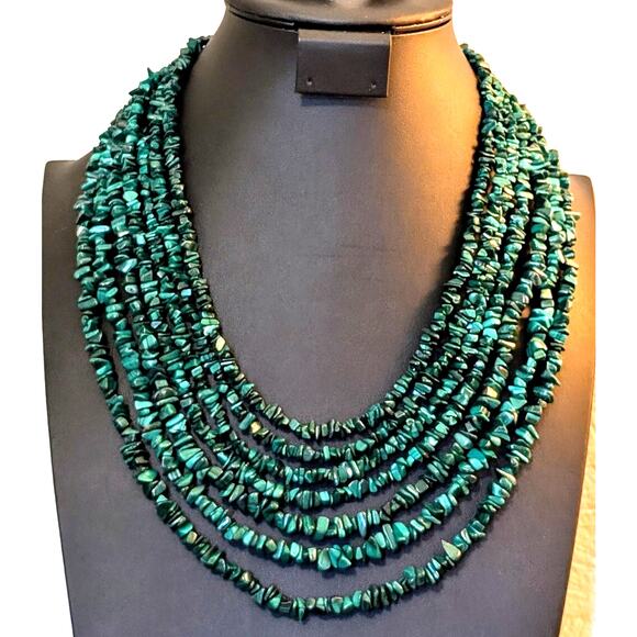 Jay King DTR Sterling Silver Malachite Chip Beaded 7-Stranded Drape Necklace - Picture 7 of 7